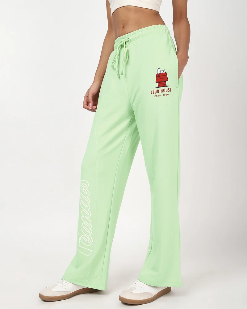 bewakoof Women's Fog Green Straight Fit Track Pants